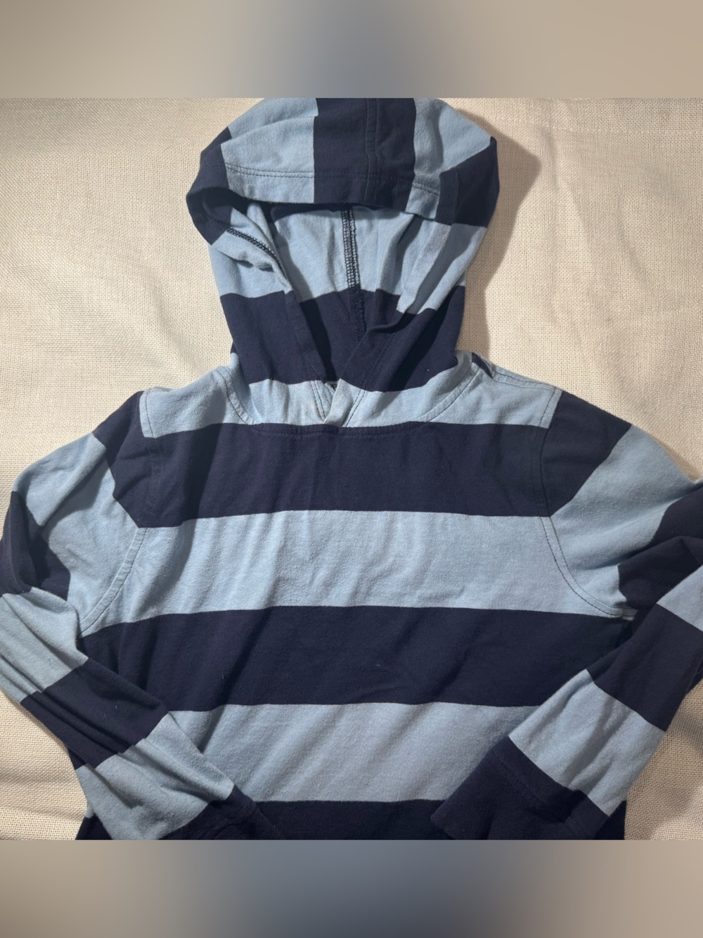 Crewcuts Hooded Long-Sleeve Stripe Top - Light Blue & Navy